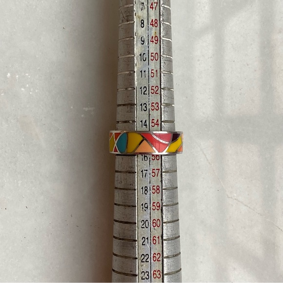 Colorful Geometric Silver Ring - Picture 5 of 5